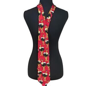 Enzo Felini ostrich novelty red tie all silk Paris France handmade novelty